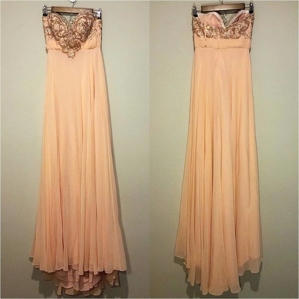 Jovani Peach Jeweled Sweetheart Strapless Gown - Picture 14 of 14